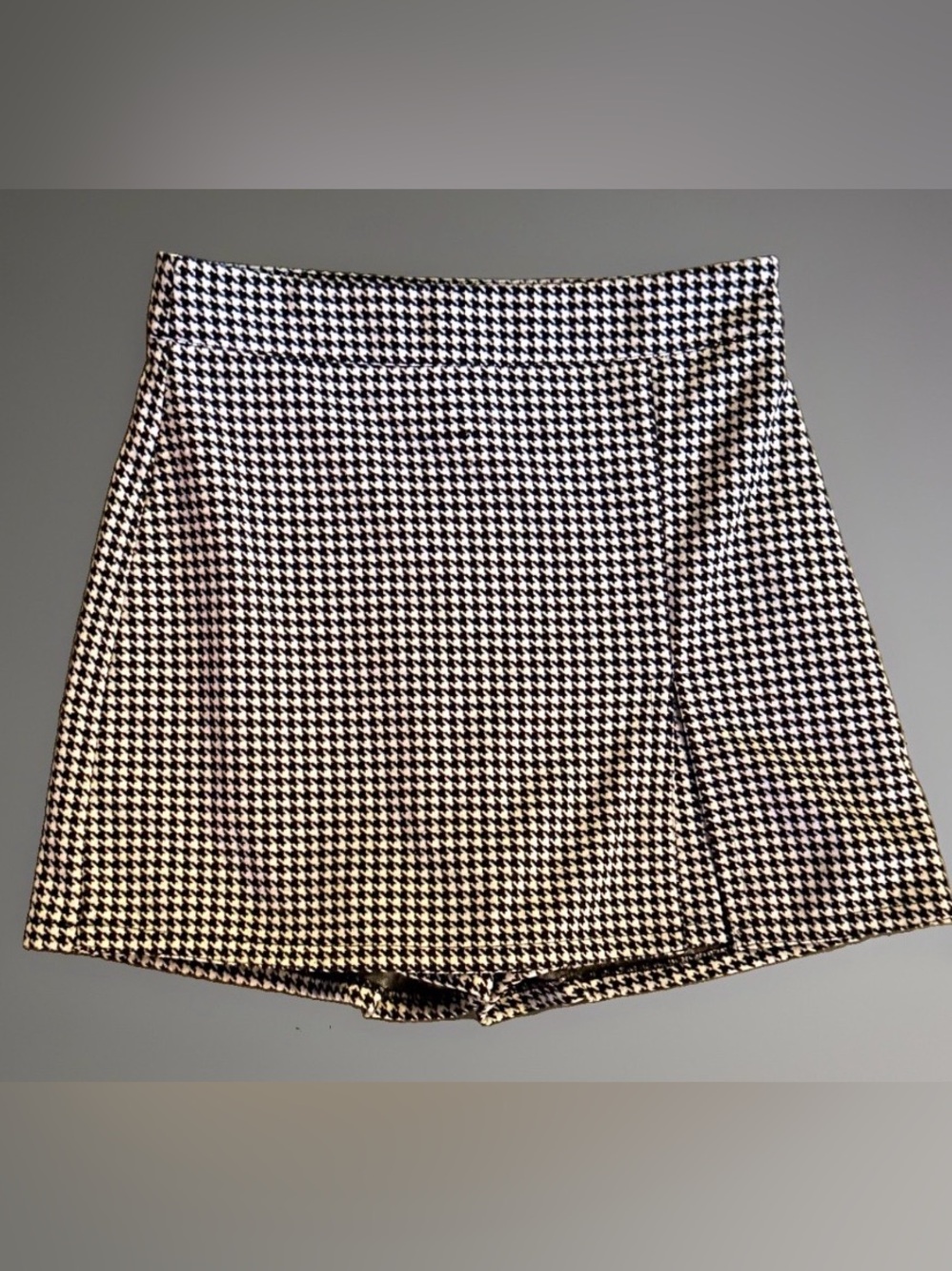 Gigio Houndstooth Skort Shorts Mini Skirt Plaid Tweed Print Black White Size S